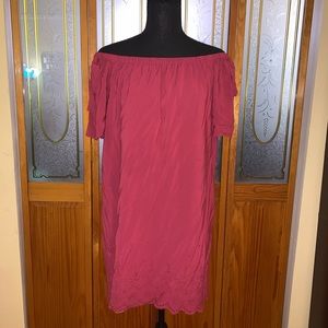 👗 LOFT DRESS OFF SHOULDER PINK RED EUC SIZE MP